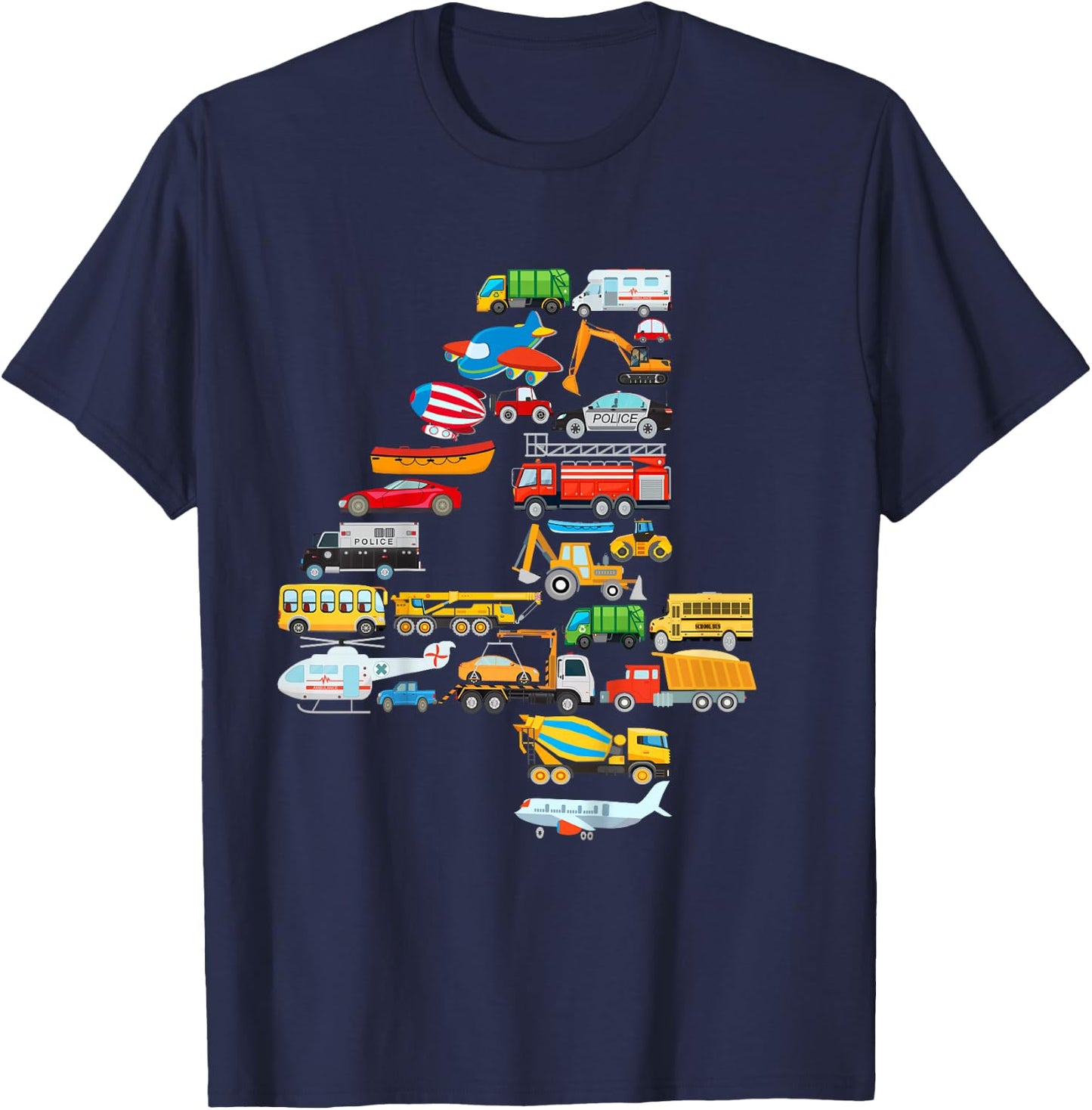 Kids 4th Birthday Boys Cars Vehicles Fire Engine T-Shirt - T-Shirt | Navy