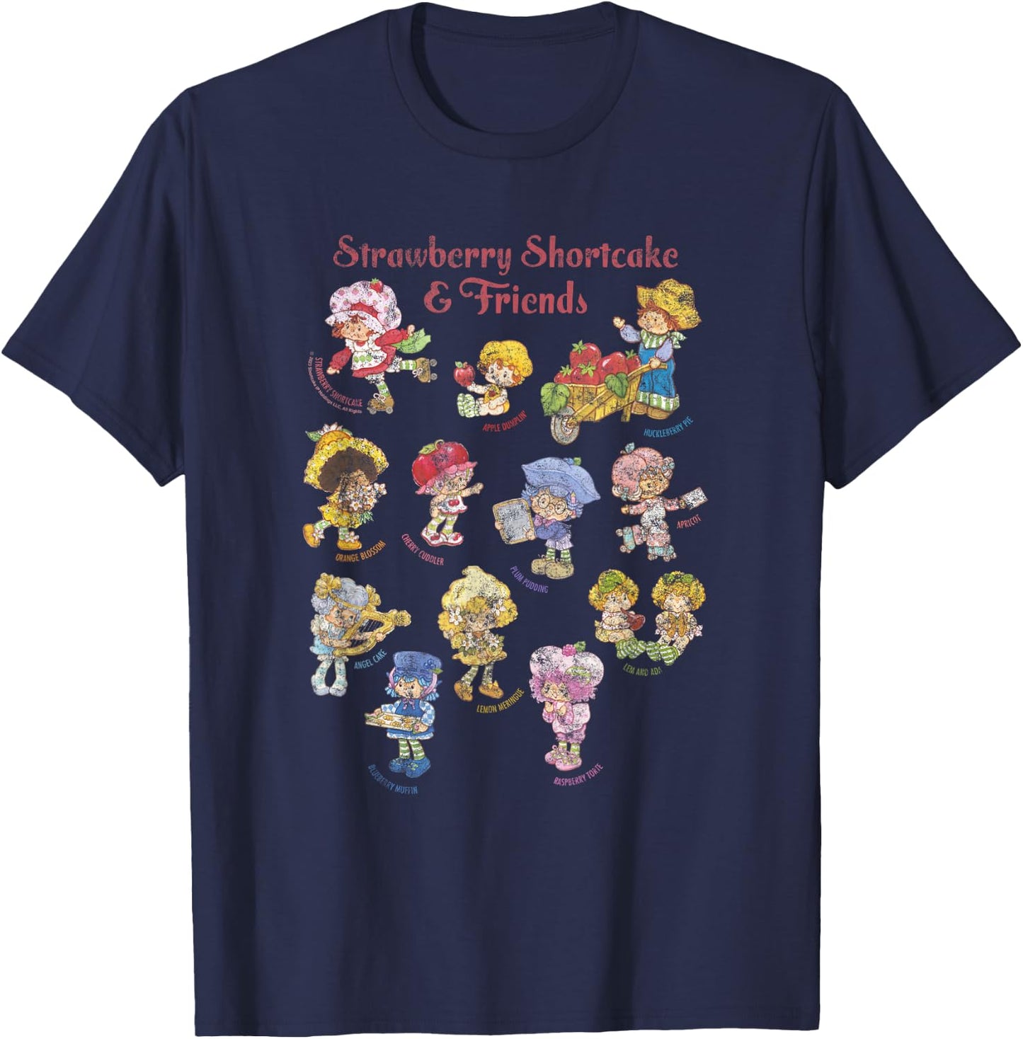 Strawberry Shortcake & Friends Vintage Character Sketchbook T-Shirt - T-Shirt | Navy
