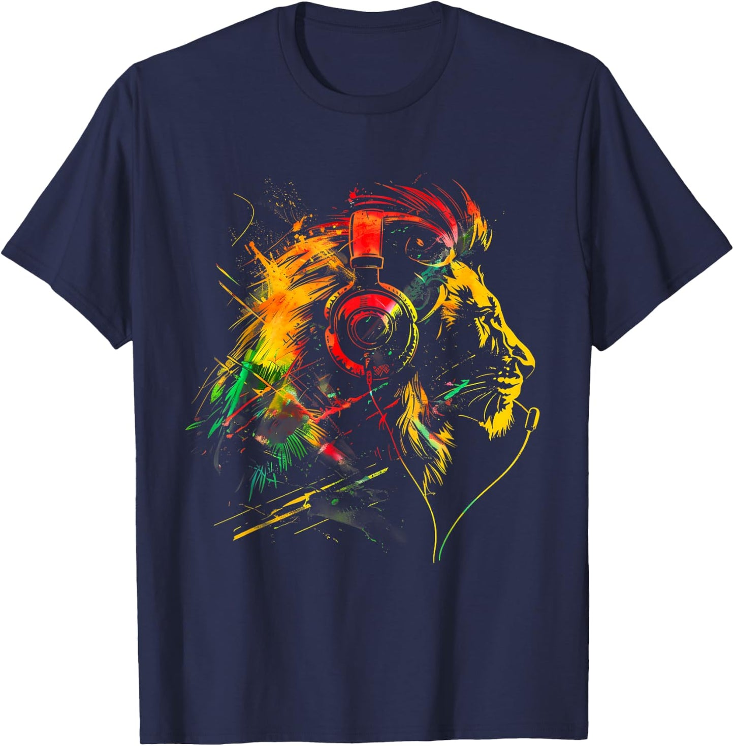 Rasta Reggae Music Headphones Jamaican Lion Of Judah T-Shirt - T-Shirt | Navy