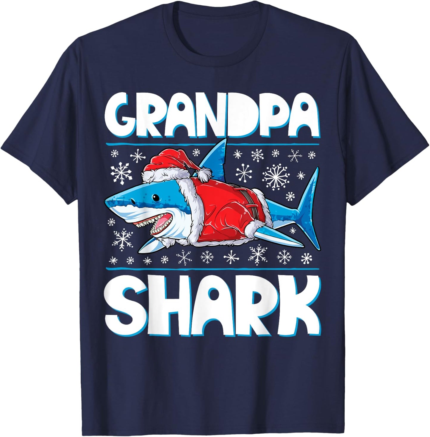 Grandpa Shark Santa T shirt Christmas Family Matching T-Shirt - T-Shirt | Navy