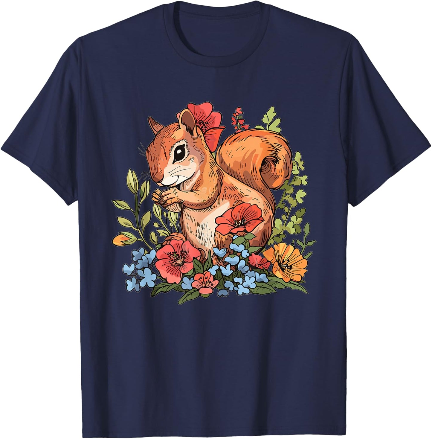 Cute Squirrel with Flowers I Kids Squirrel T-Shirt - T-Shirt | Navy