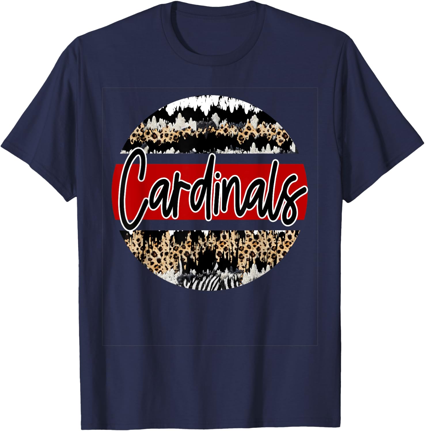 Cardinals Leopard Print School Spirit T-Shirt - T-Shirt | Navy
