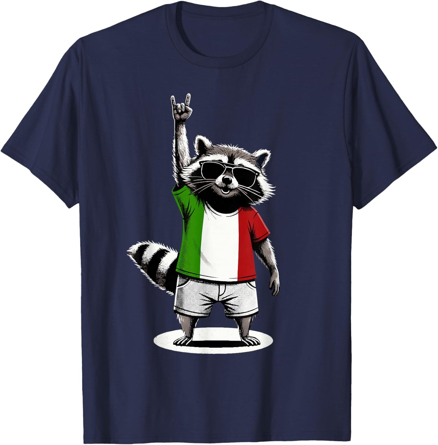Italian Flag Raccoon Funny Italy T-Shirt - T-Shirt | Navy