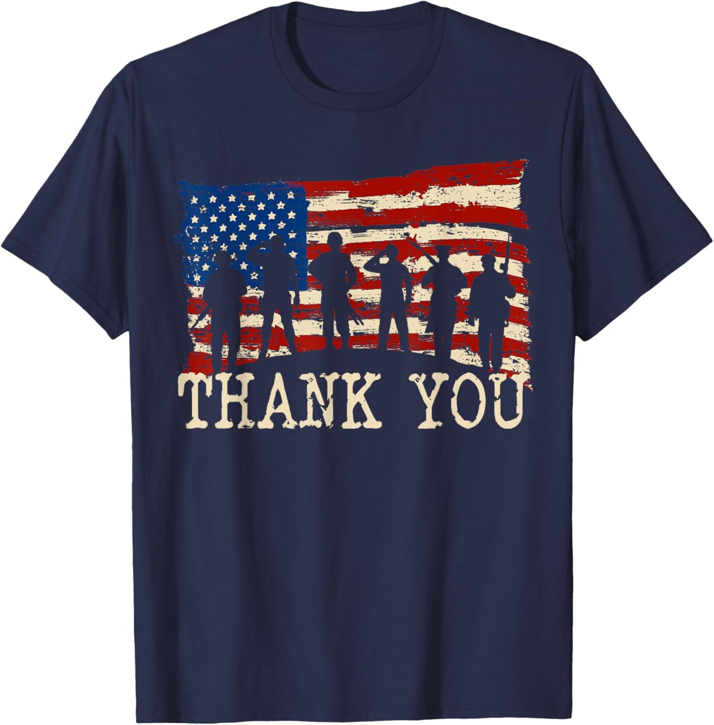 American Flag Thank You Veterans Proud Veteran T-Shirt - T-Shirt | Navy