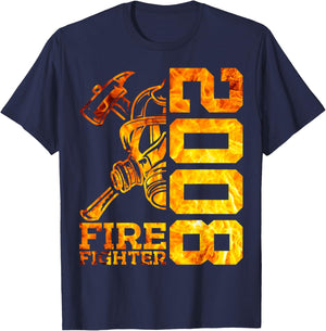 FIRE FIGHTER 2008 15 YEARS FIRE FIGHTER 15TH BIRTHDAY , black T-Shirt - T-Shirt | Navy