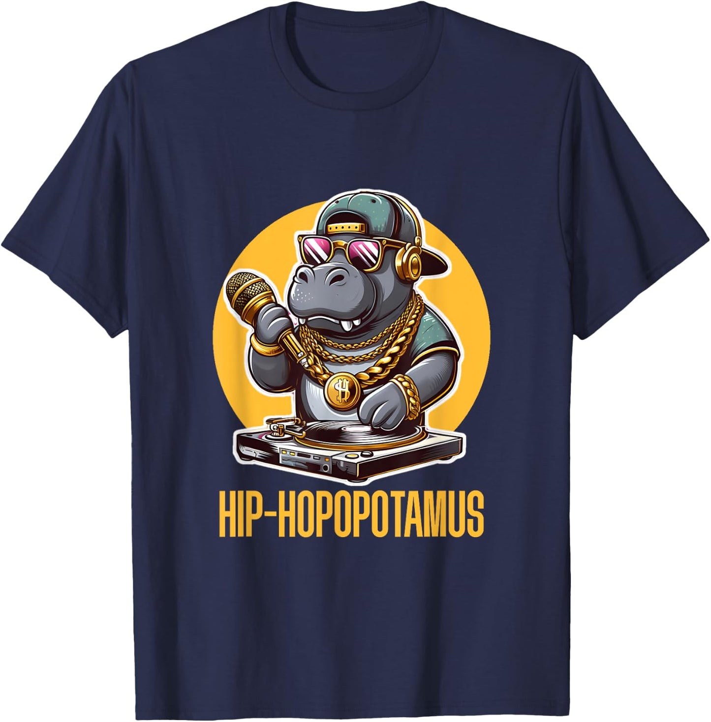 Hip Hop Hippopotamus DJ Rapper Hippo MC "Hip-Hopopotamus" T-Shirt - T-Shirt | Navy