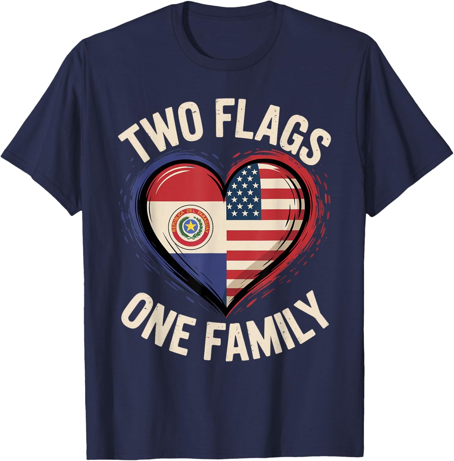 Two Flags One Family Paraguayan Roots American Paraguay USA T-Shirt - T-Shirt | Navy