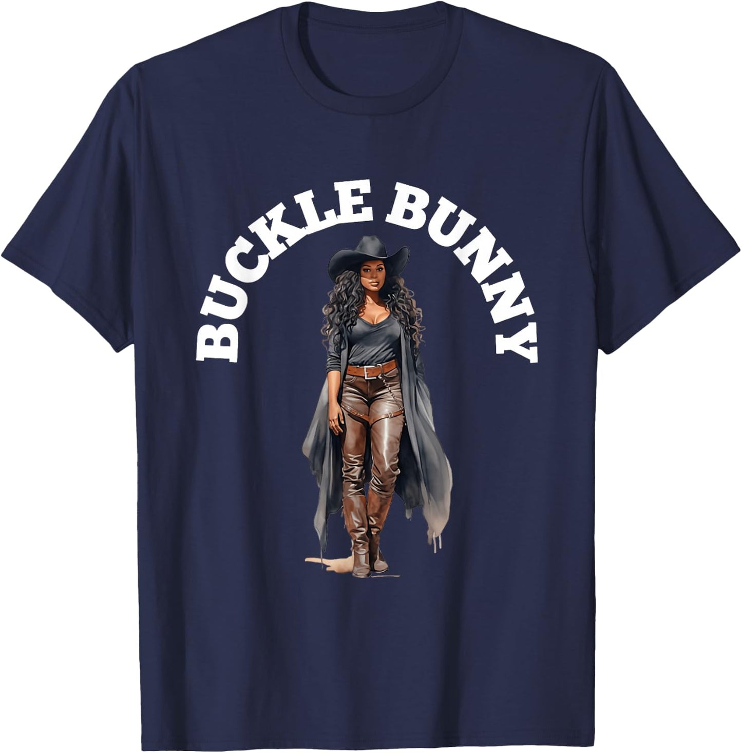 Buckle Bunny , Black Cowgirl Western T-Shirt - T-Shirt | Navy