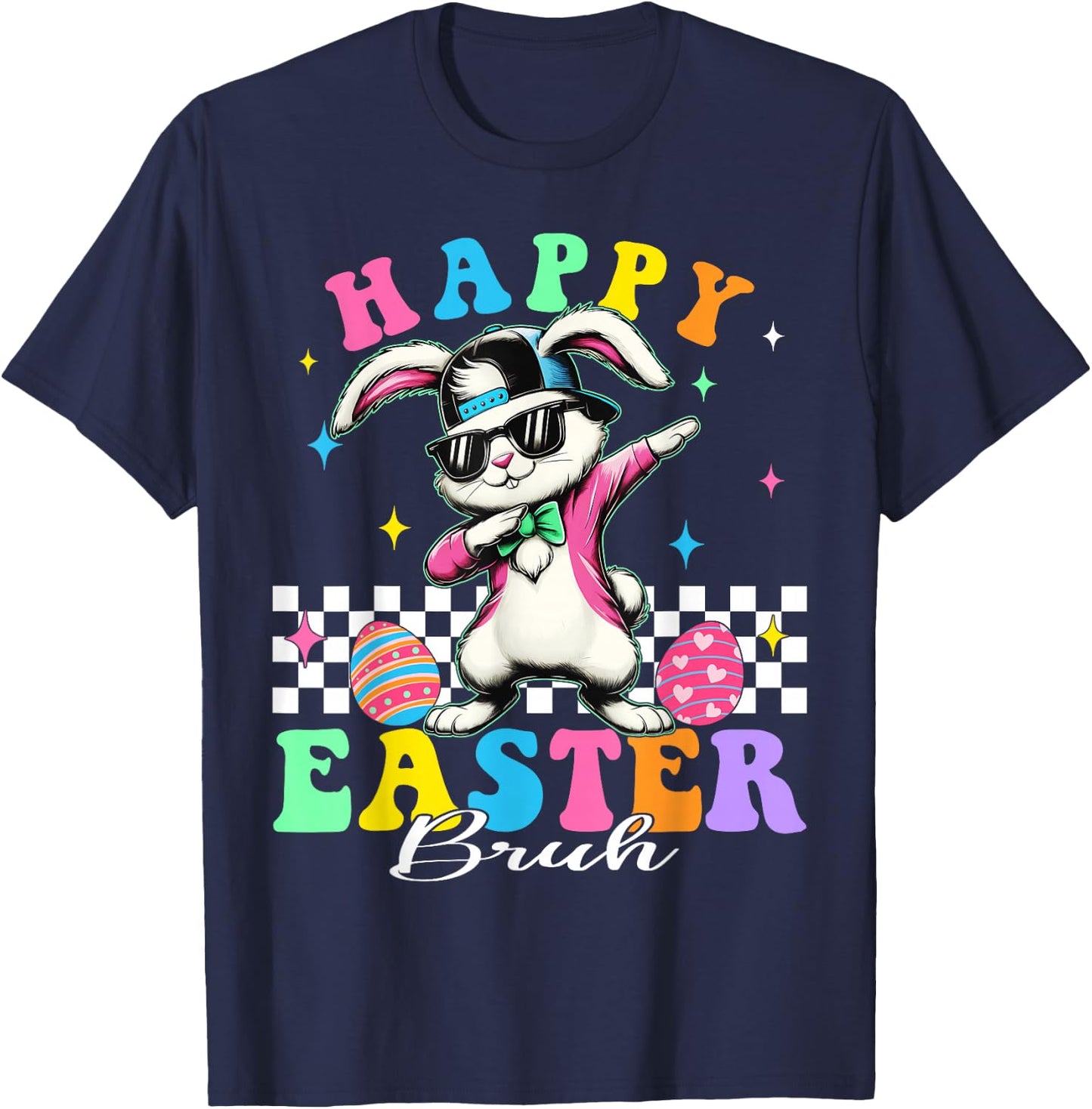 Happy Easter Bruh Dabbing Bunny with Sunglass Kid Boys Girls T-Shirt - T-Shirt | Navy