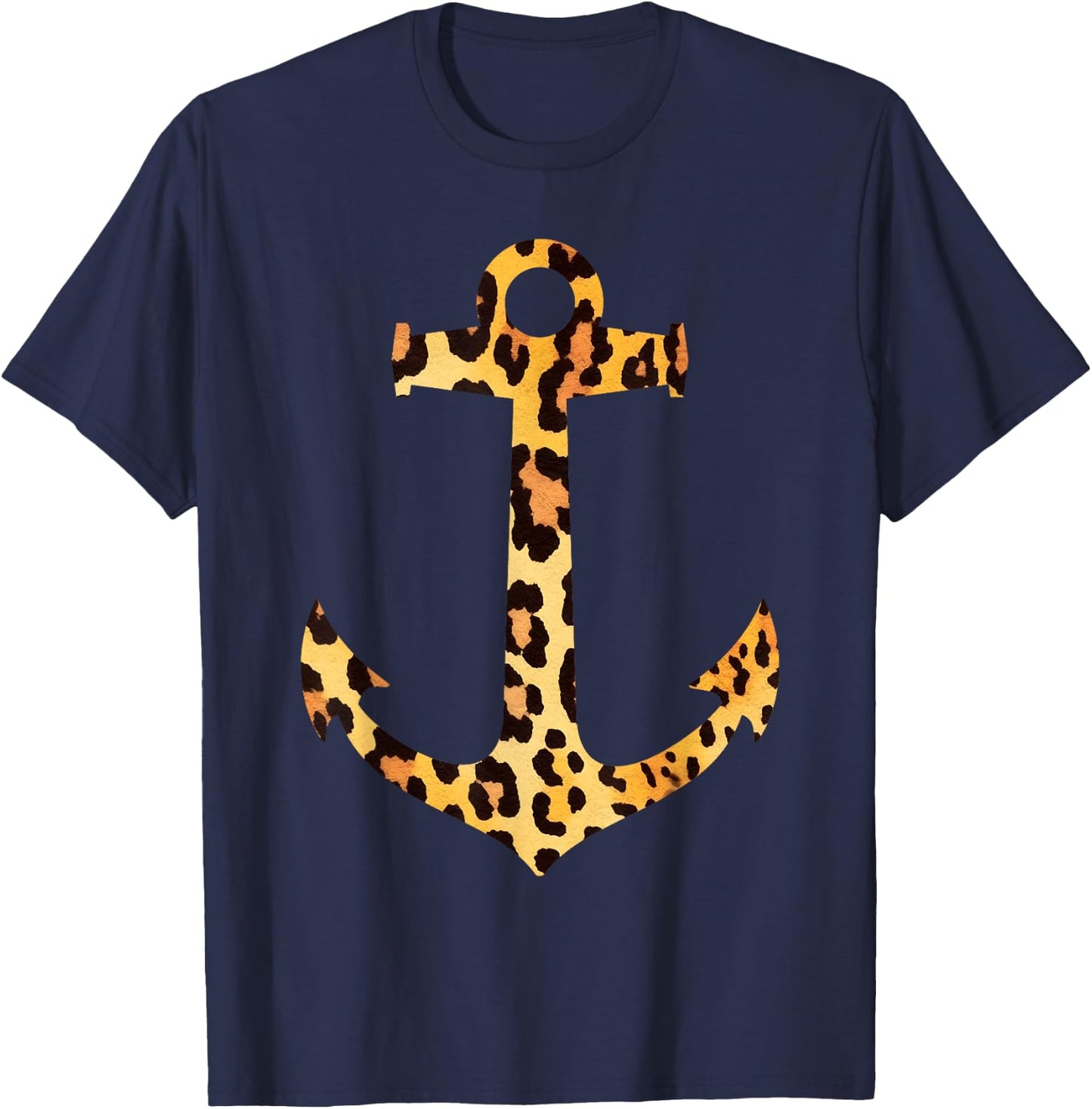 Leopard Skin Print Pattern Nautical Boating Anchor Graphic T-Shirt - T-Shirt | Navy