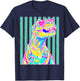 Cute T-rex with Heart Sunglasses Dinosaur Summer Stripes T-Shirt - T-Shirt | Navy
