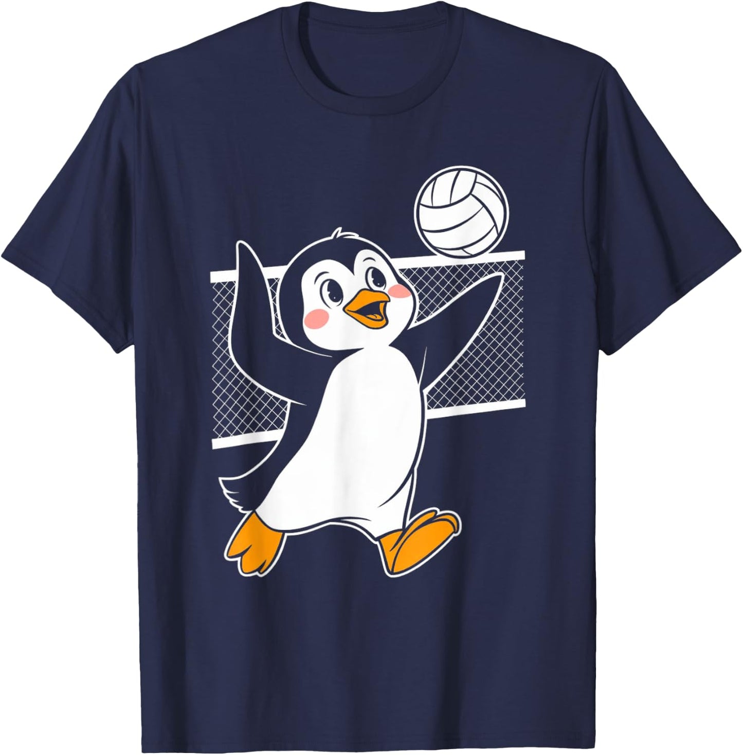 Cute Penguin Playing Volleyball Funny Penguin Beach Design T-Shirt - T-Shirt | Navy