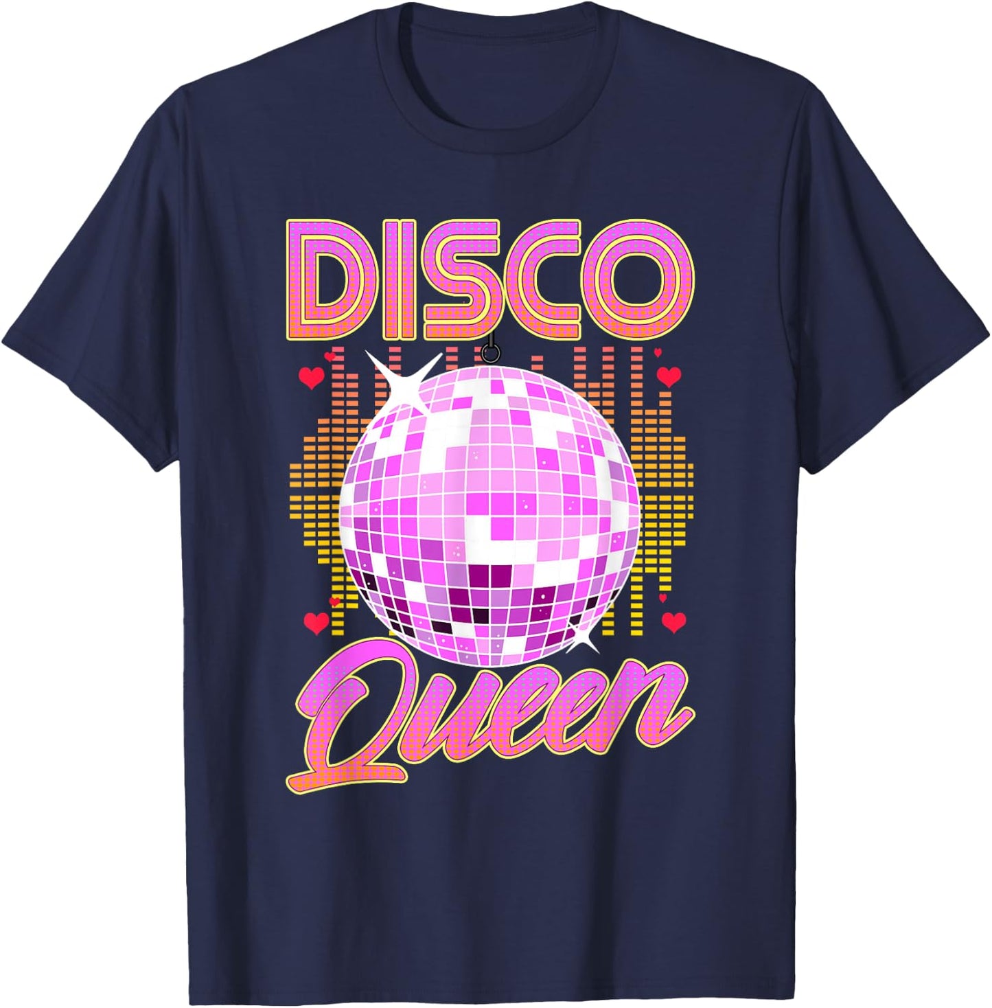 Disco Queen Retro 70s 80s Dance Party Mirror Ball Dancer , black, S T-Shirt - T-Shirt | Navy