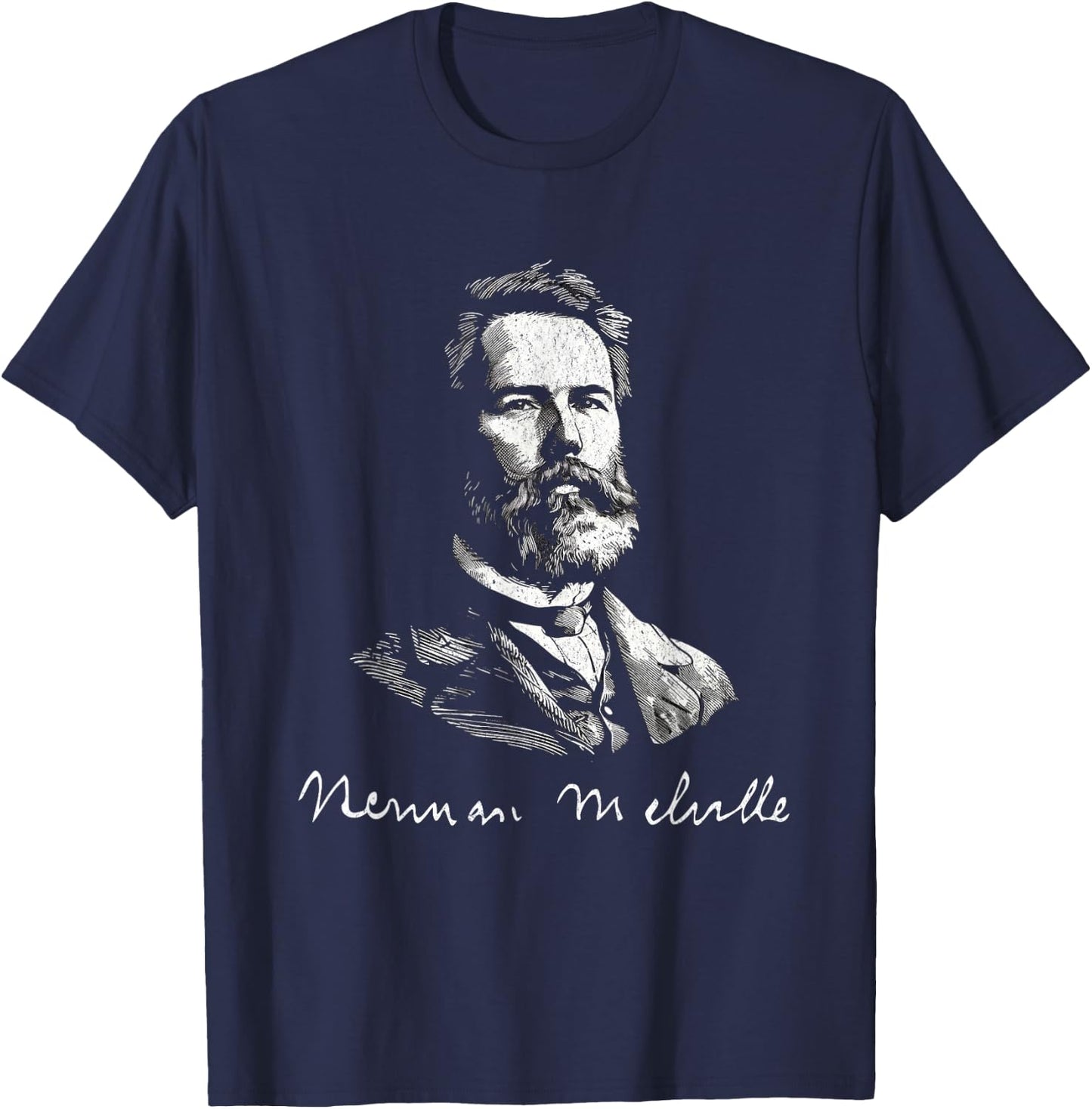 Herman Melville with Signature For Literature Fans T-Shirt - T-Shirt | Navy