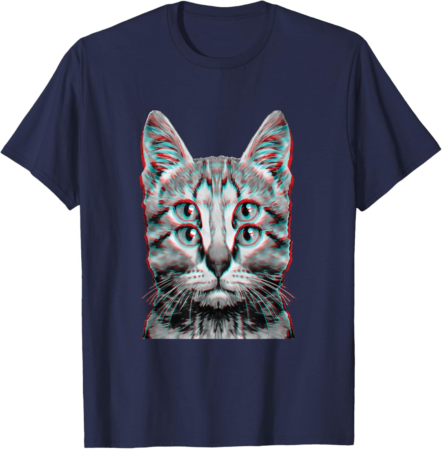 Glitch Seltsame Katze Kätzchen Optische Täuschung Katze Mama Papa T-Shirt - T-Shirt | Navy