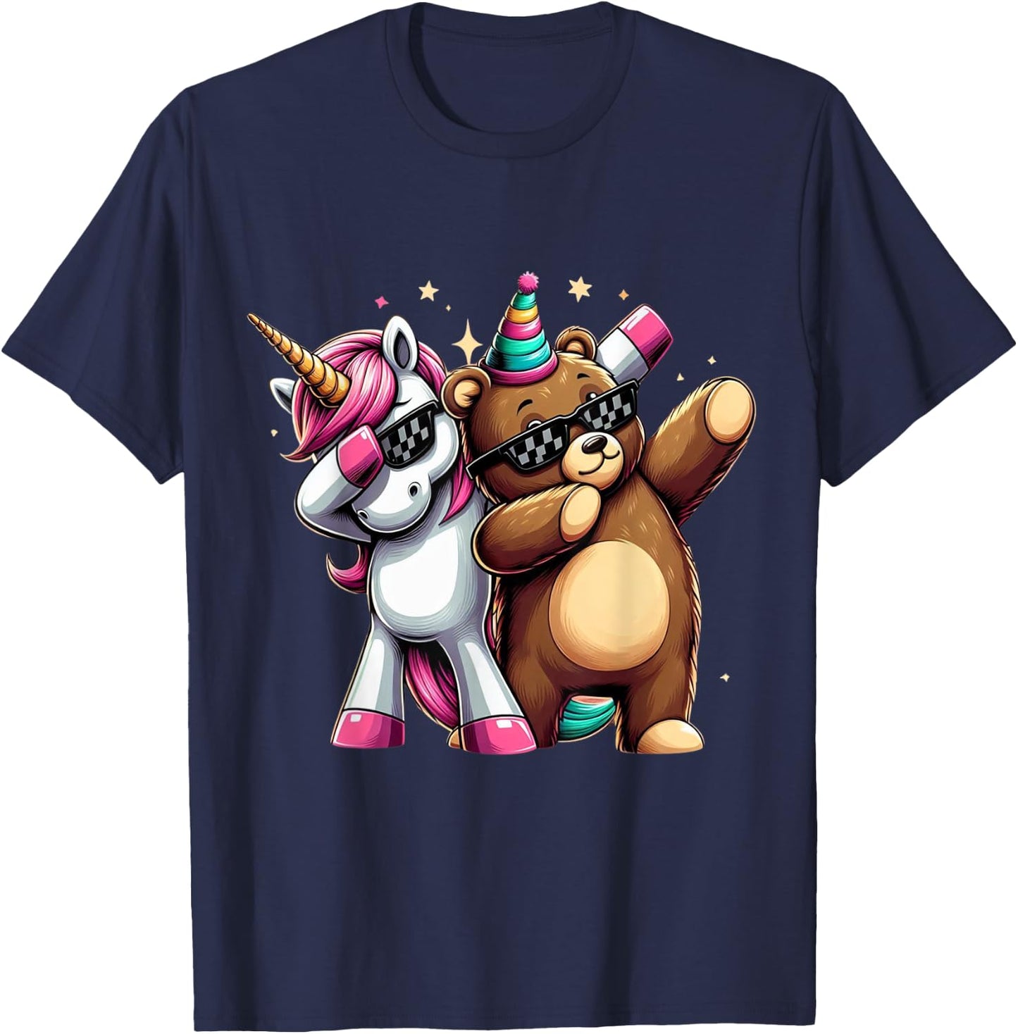 Dabbing Unicorn And Bear Boys Girls Men Women Kids Adults T-Shirt - T-Shirt | Navy