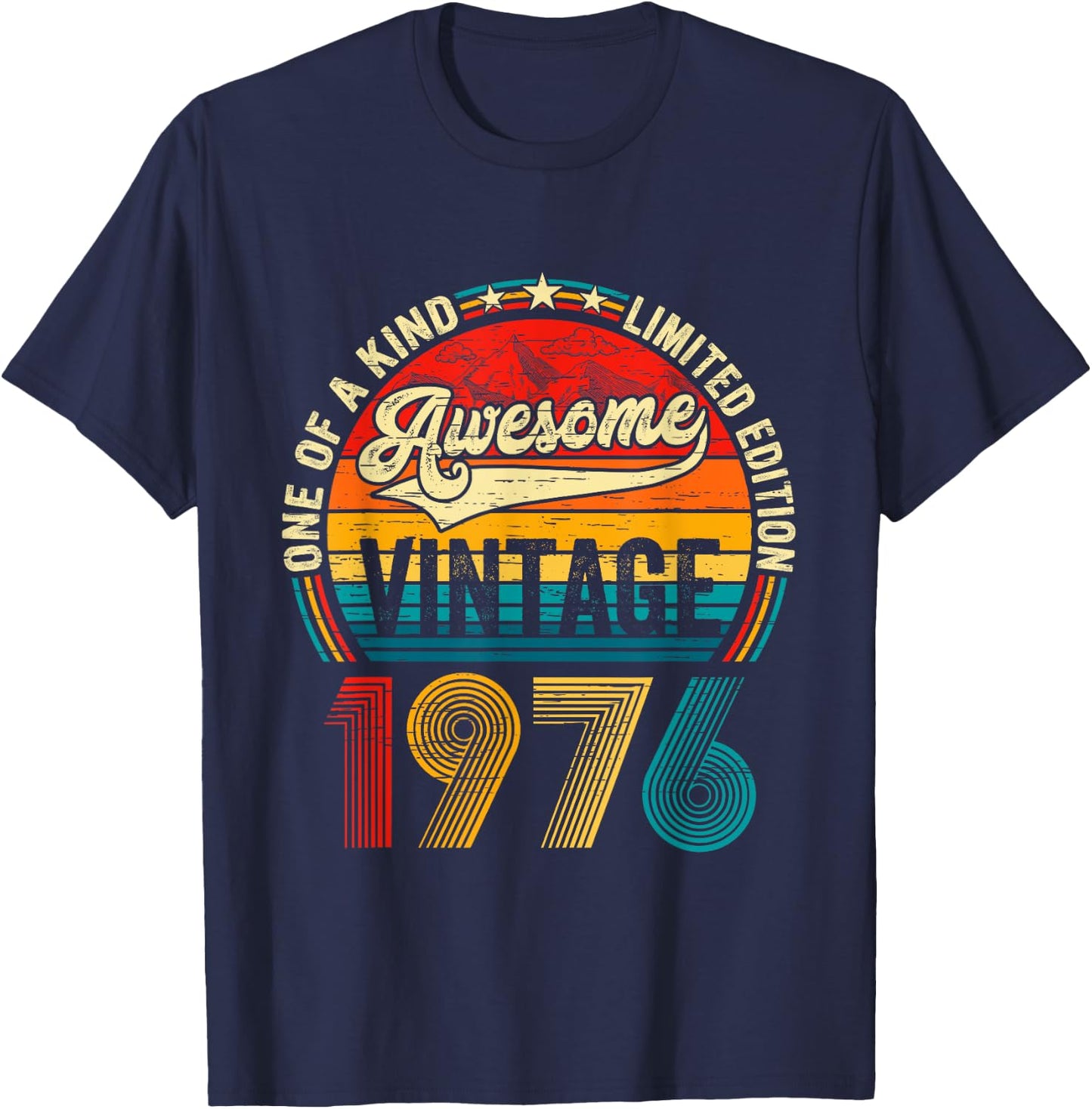 Vintage Born In 1976 Birthday Men Women Retro Bday Party T-Shirt - T-Shirt | Navy