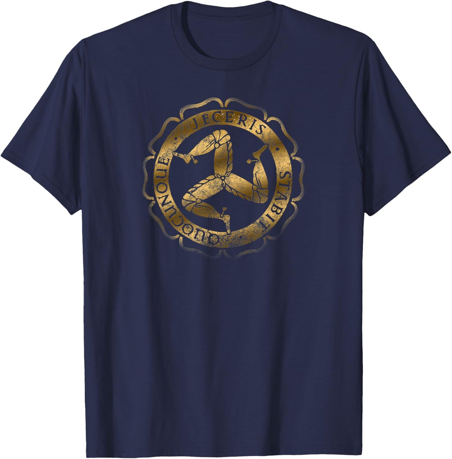 Isle of Man Flag 3 Feet of Man Traditional Manx , Black, S T-Shirt - T-Shirt | Navy