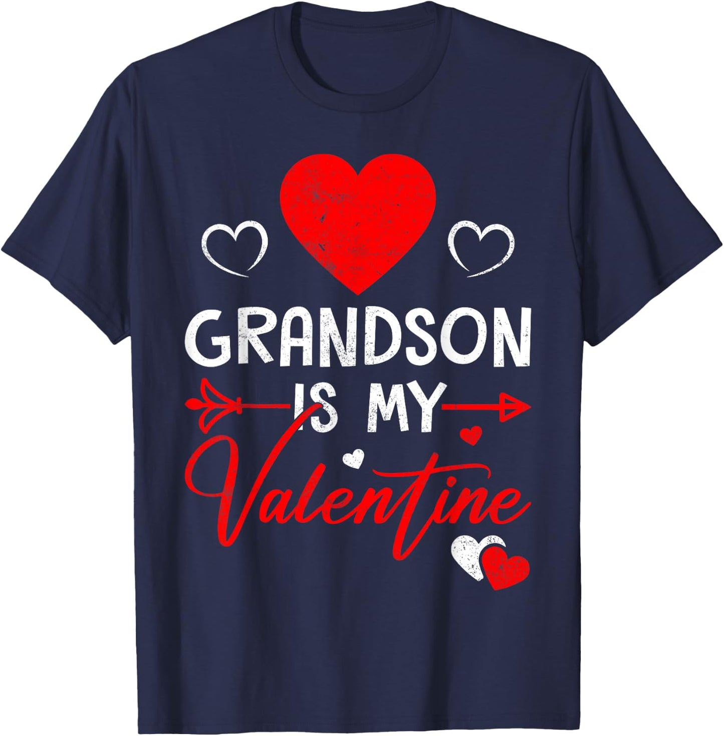 Family Matching Love Heart Grandson Is My Valentine T-Shirt - T-Shirt | Navy