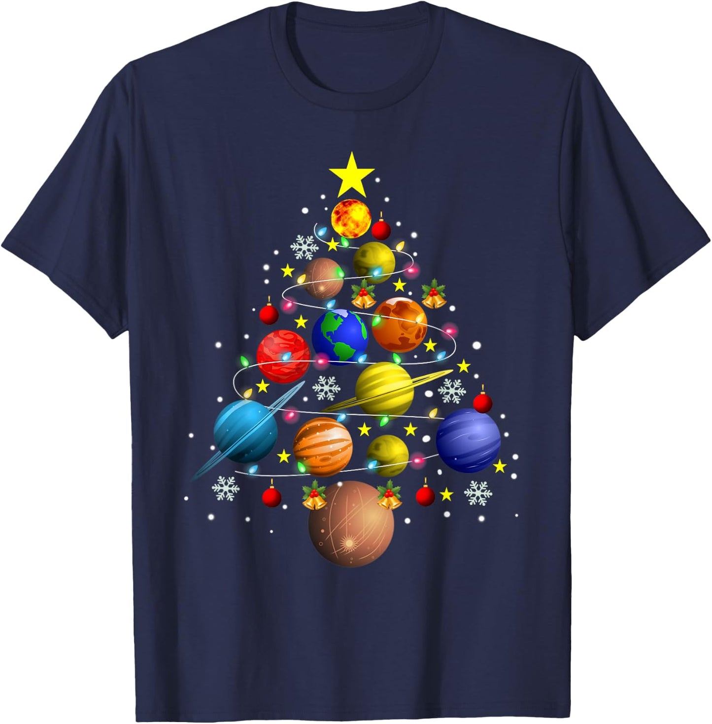 Solar System Planets Christmas Tree Astronomy Xmas Gift T-Shirt - T-Shirt | Navy