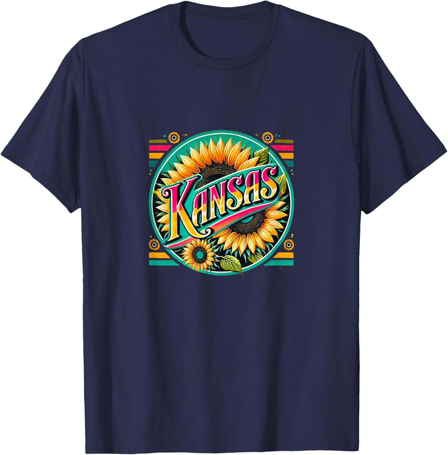 Kansas Sunflower Illustration Proud Kansas T-Shirt - T-Shirt | Navy