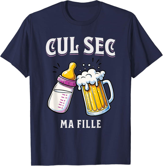 Funny Gift Dad Newborn Baby Girl Bottle & Beer , Black, S T-Shirt - T-Shirt | Navy