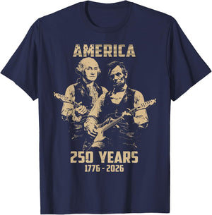 Washington Abraham Playing Guitar 4th July 250th Anniversary T-Shirt - T-Shirt | Navy