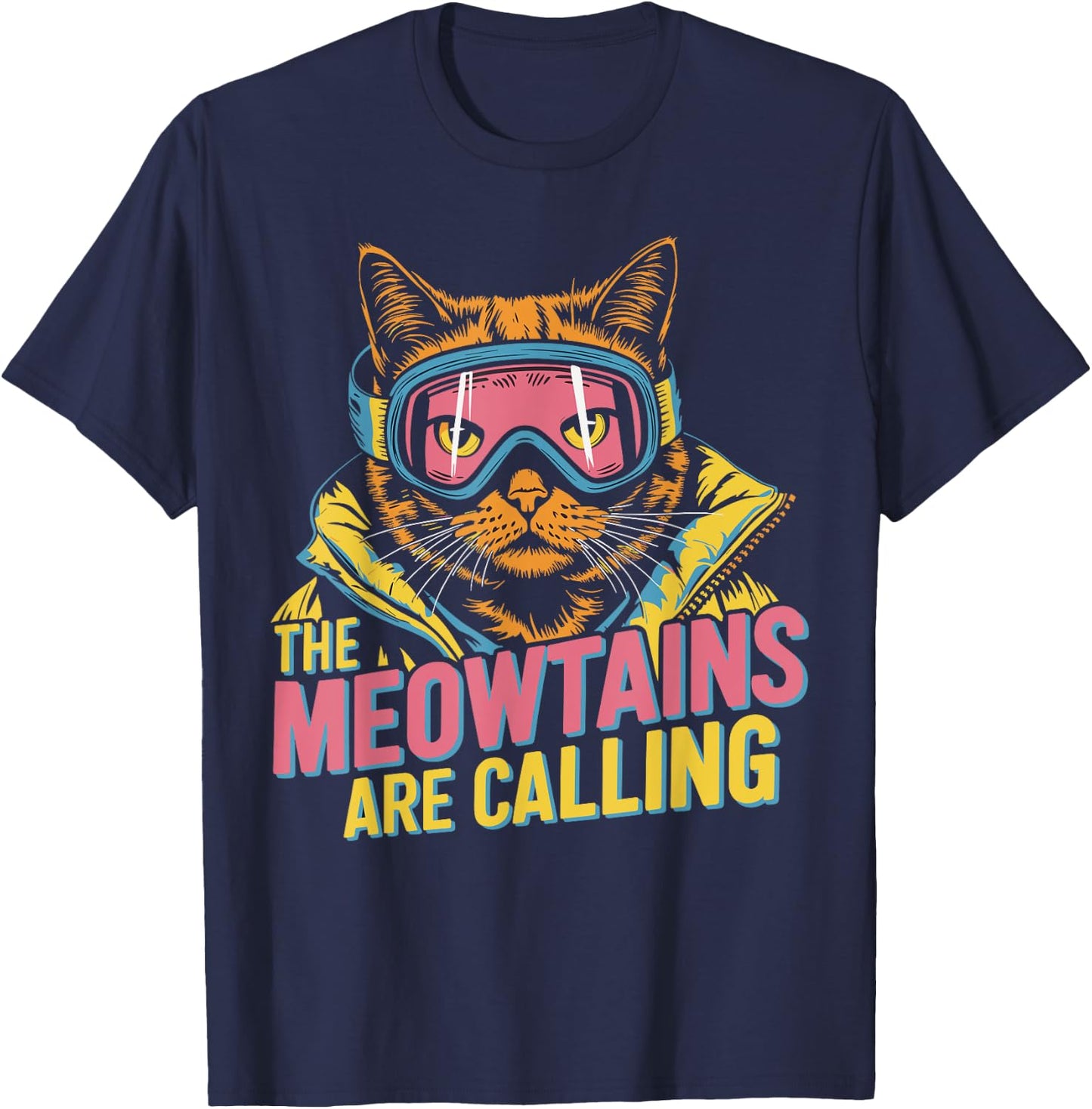 The meowtains are calling Cat Snowboard Ski Kids Men Women T-Shirt - T-Shirt | Navy