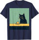 Funny Black Cat Chilling with Coffee Retro Vintage T-Shirt - T-Shirt | Navy