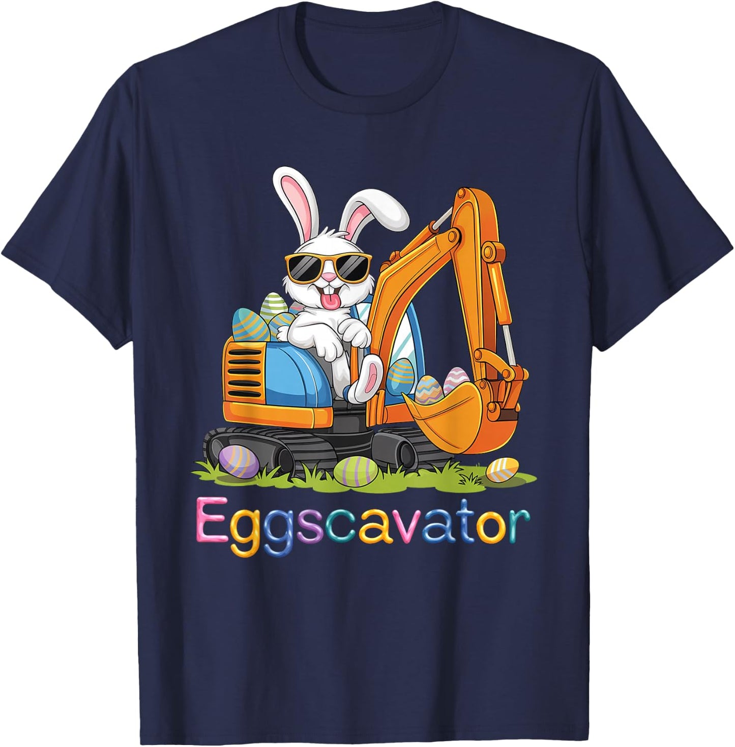 Eggs-Cavator Easter Bunny Excavator Toddler Boys Easter Kids T-Shirt - T-Shirt | Navy