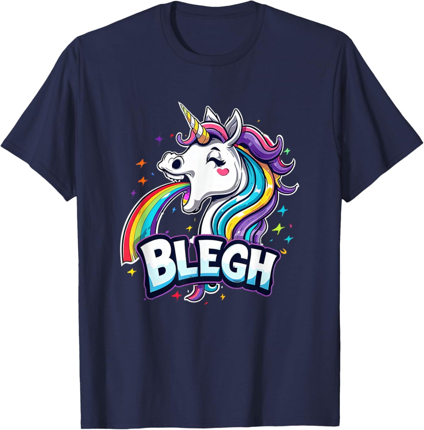 Blegh - Metalcore Unicorn Screaming Rainbow , black T-Shirt - T-Shirt | Navy