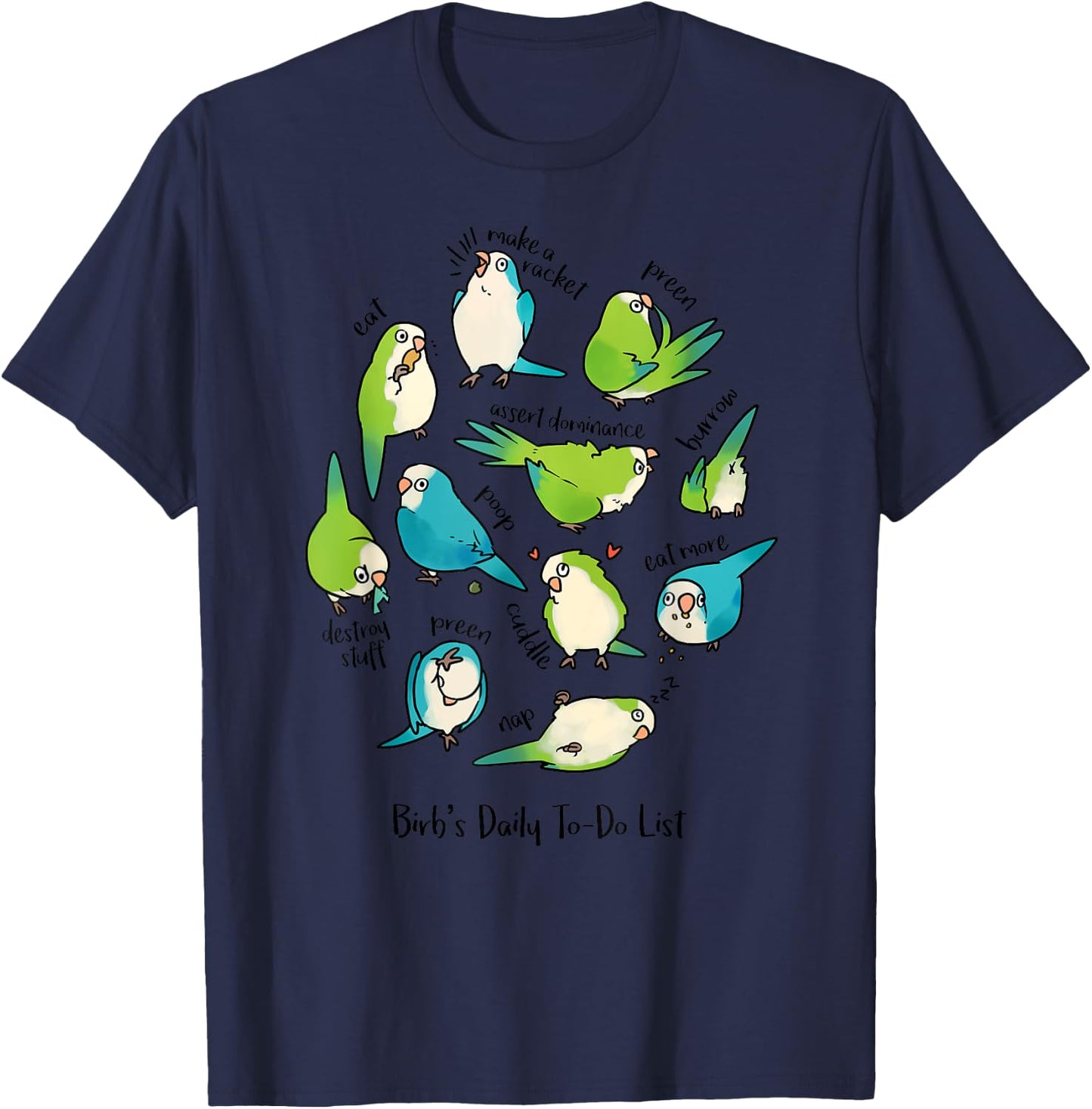 Quaker Parrot Daily To-Do List T-Shirt - T-Shirt | Navy