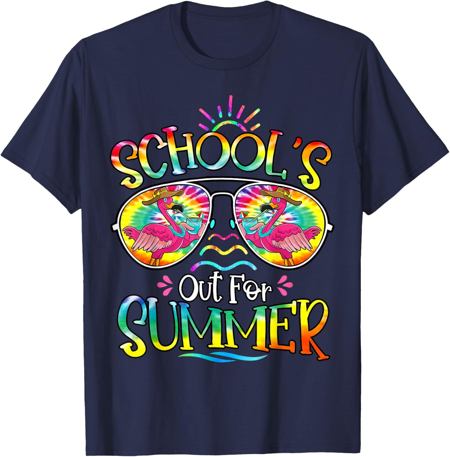 School's Out For Summer Last Day Of School Hello Flamingo T-Shirt - T-Shirt | Navy