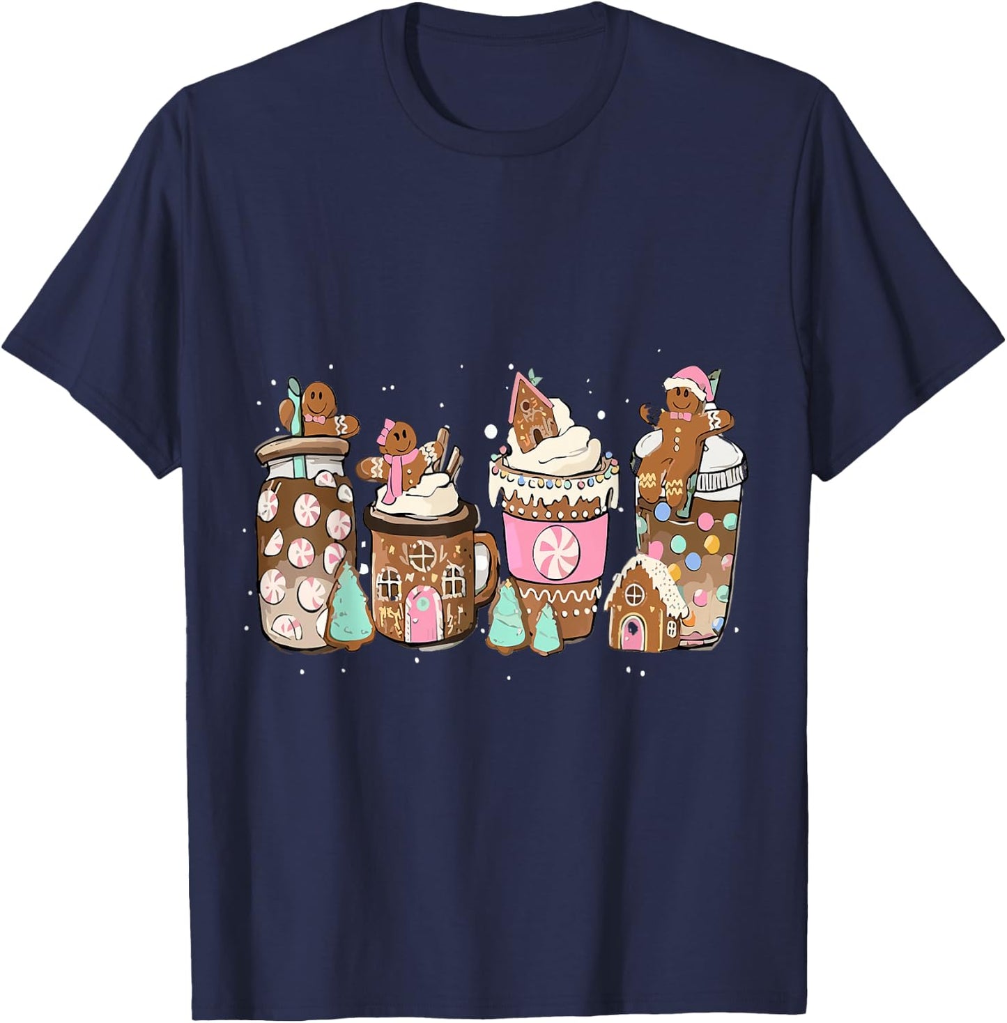 Gingerbread Cookie Christmas Coffee Cups Latte Drink Outfit T-Shirt - T-Shirt | Navy