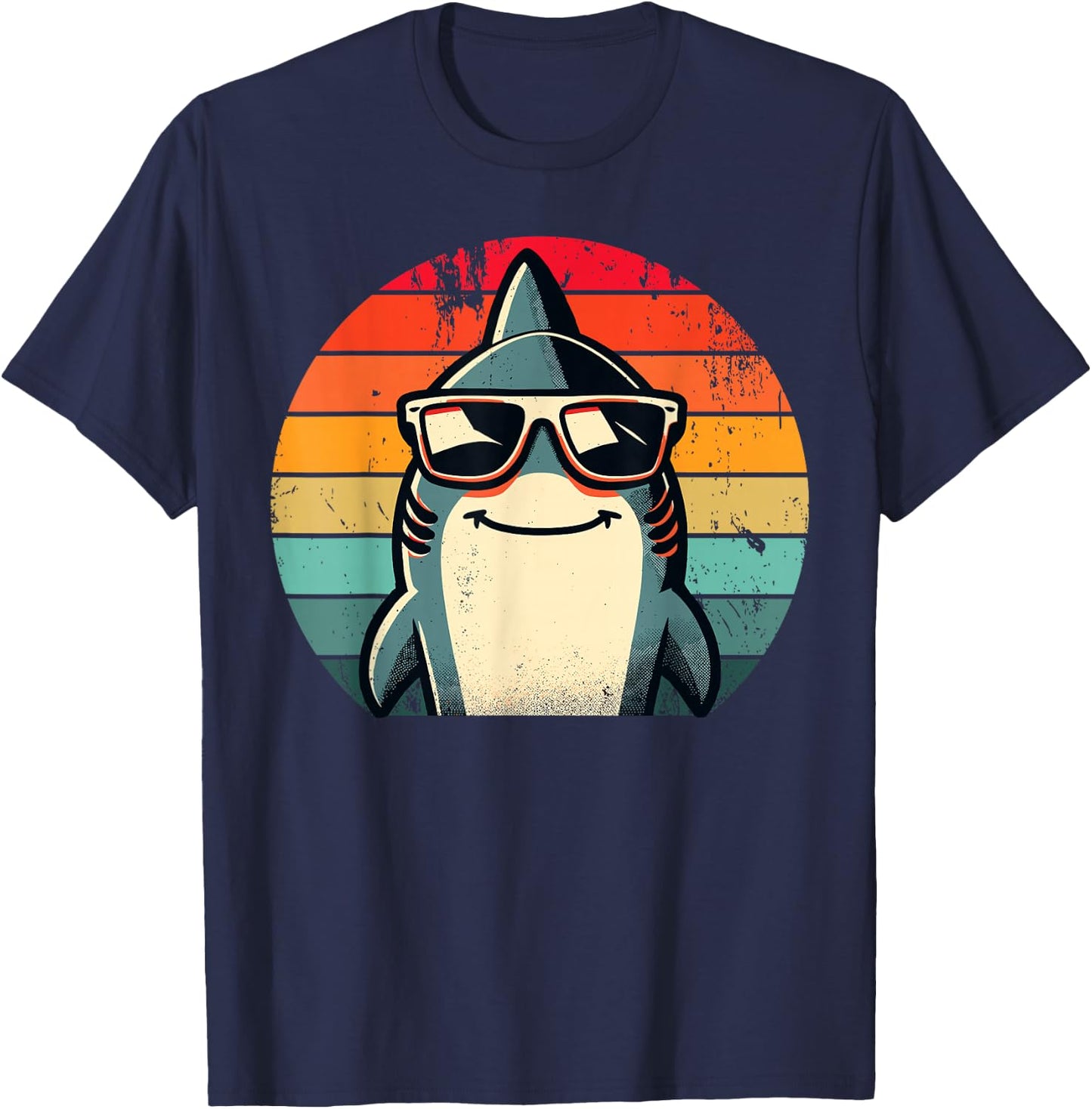Cooler Retro Hai in Sonnenbrille 70er 80er 90er Lustiger Hai T-Shirt - T-Shirt | Navy