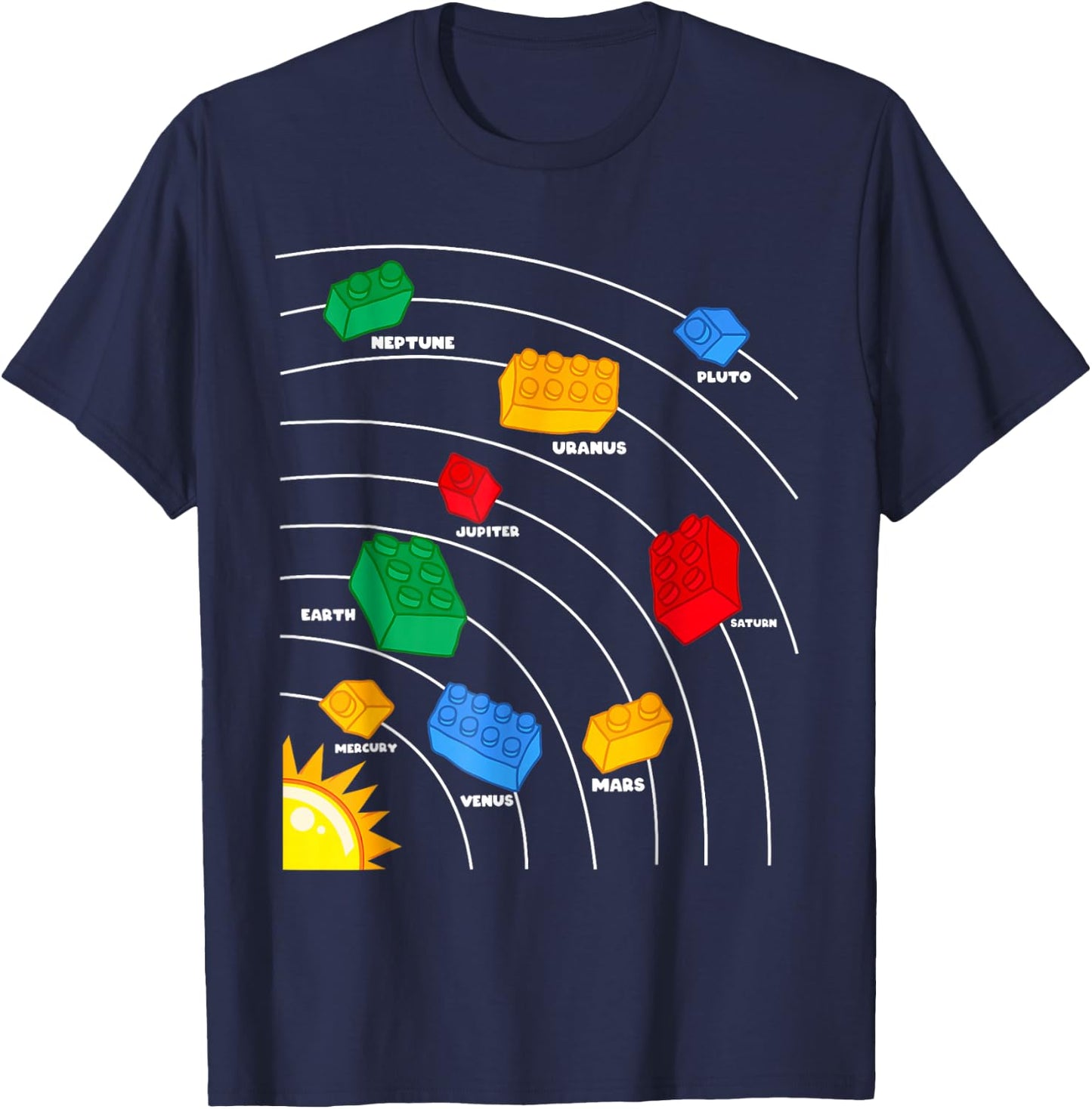 Boys Space Planet Master Builder Kids Building Blocks T-Shirt - T-Shirt | Navy