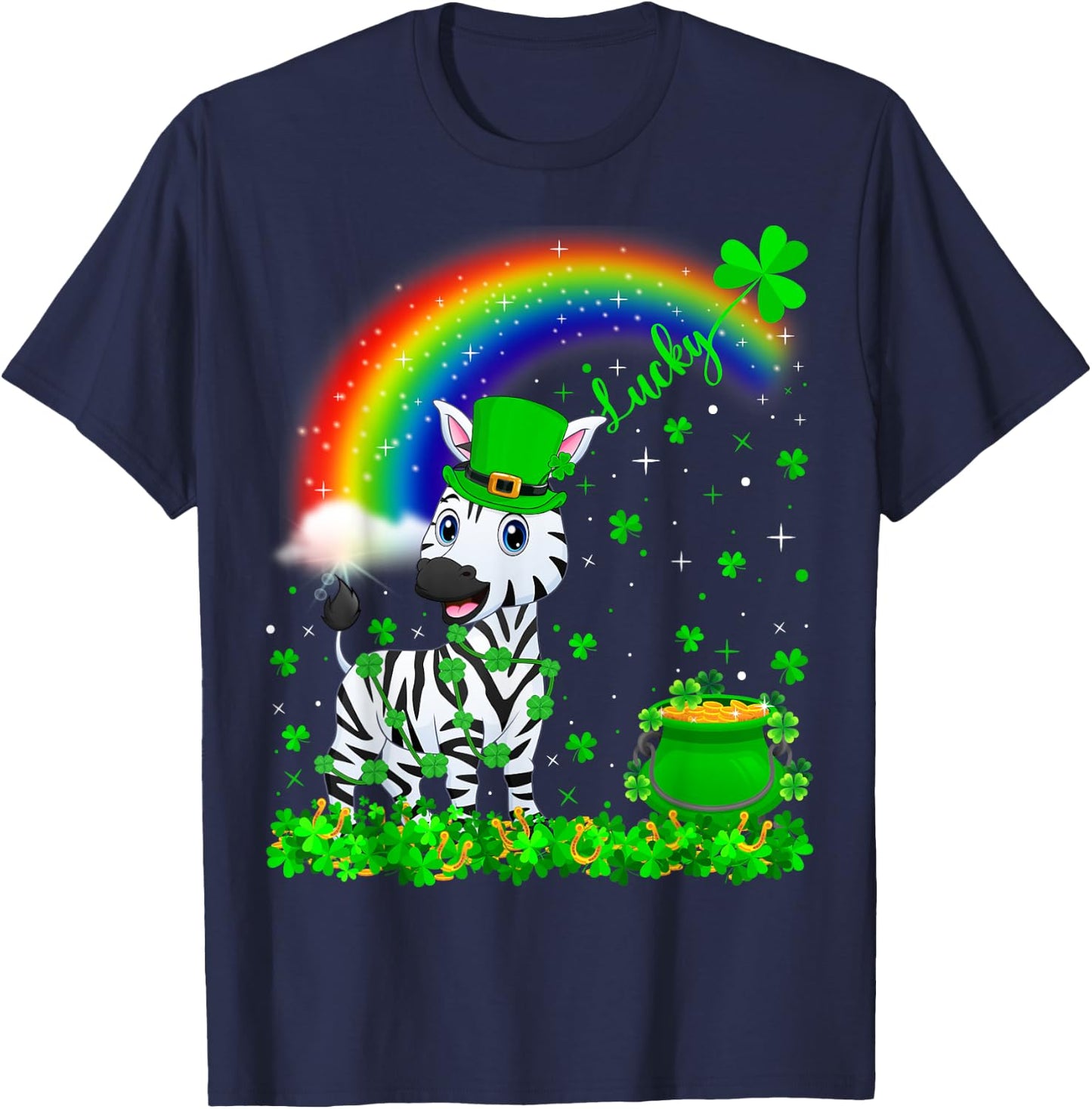 Rainbow Irish Shamrock Lucky Zebra St. Patrick's Day T-Shirt - T-Shirt | Navy