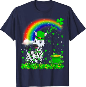 Rainbow Irish Shamrock Lucky Zebra St. Patrick's Day T-Shirt - T-Shirt | Navy