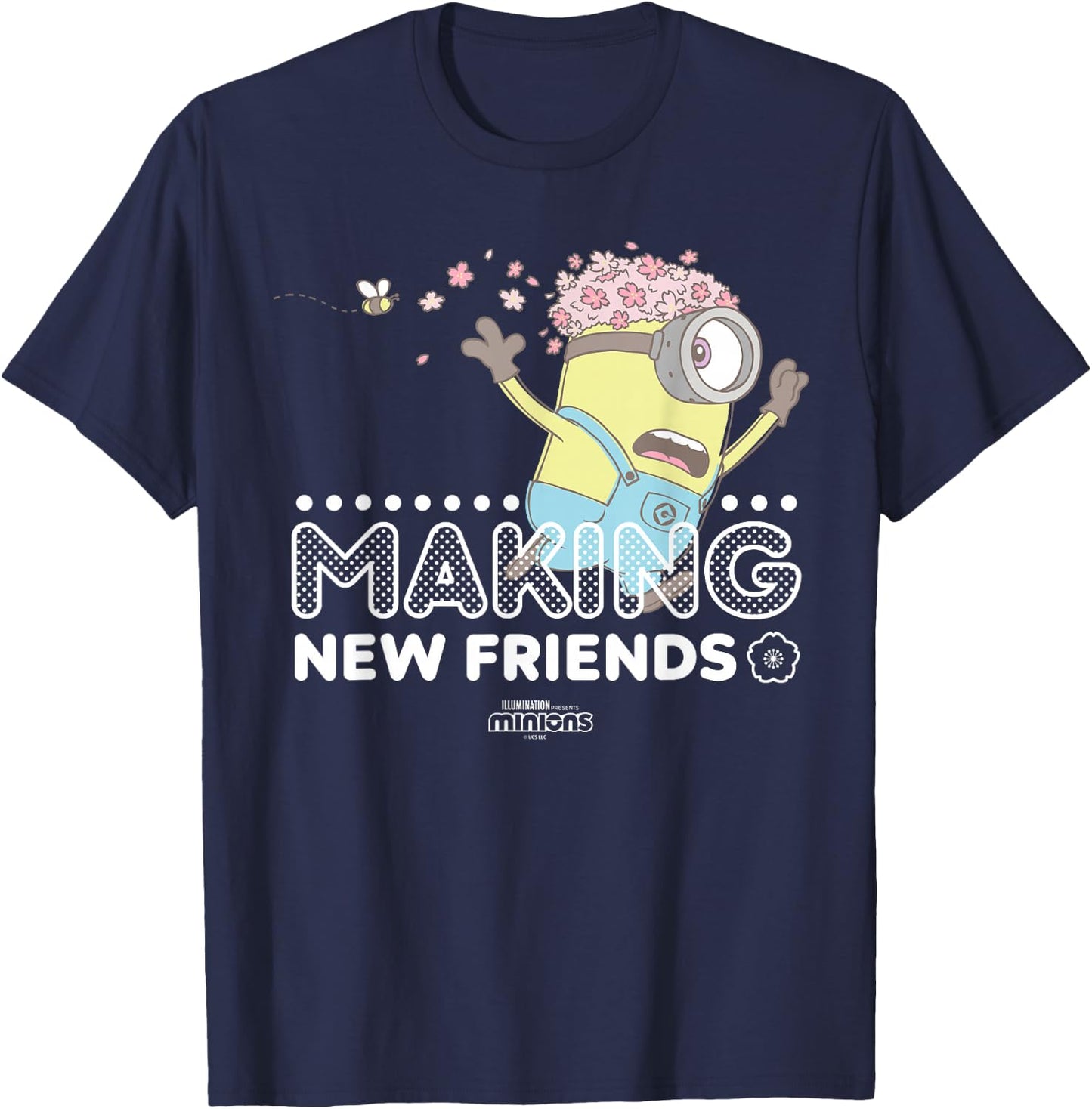 Minions Stuart and Bees Making New Friends T-Shirt - T-Shirt | Navy