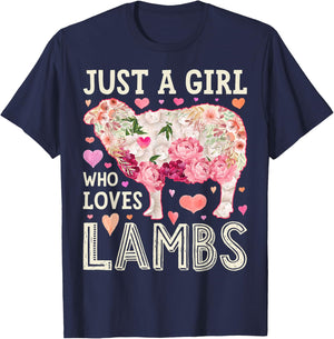 Lamb Just A Girl Who Loves Lambs Women Farmer Sheep Flower T-Shirt - T-Shirt | Navy