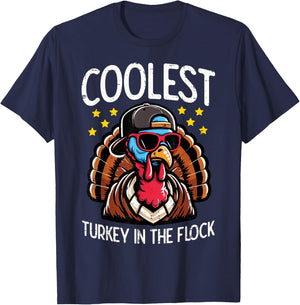 Thanksgiving Coolest Turkey In Flock Turkey Boys Kid Toddler T-Shirt - T-Shirt | Navy
