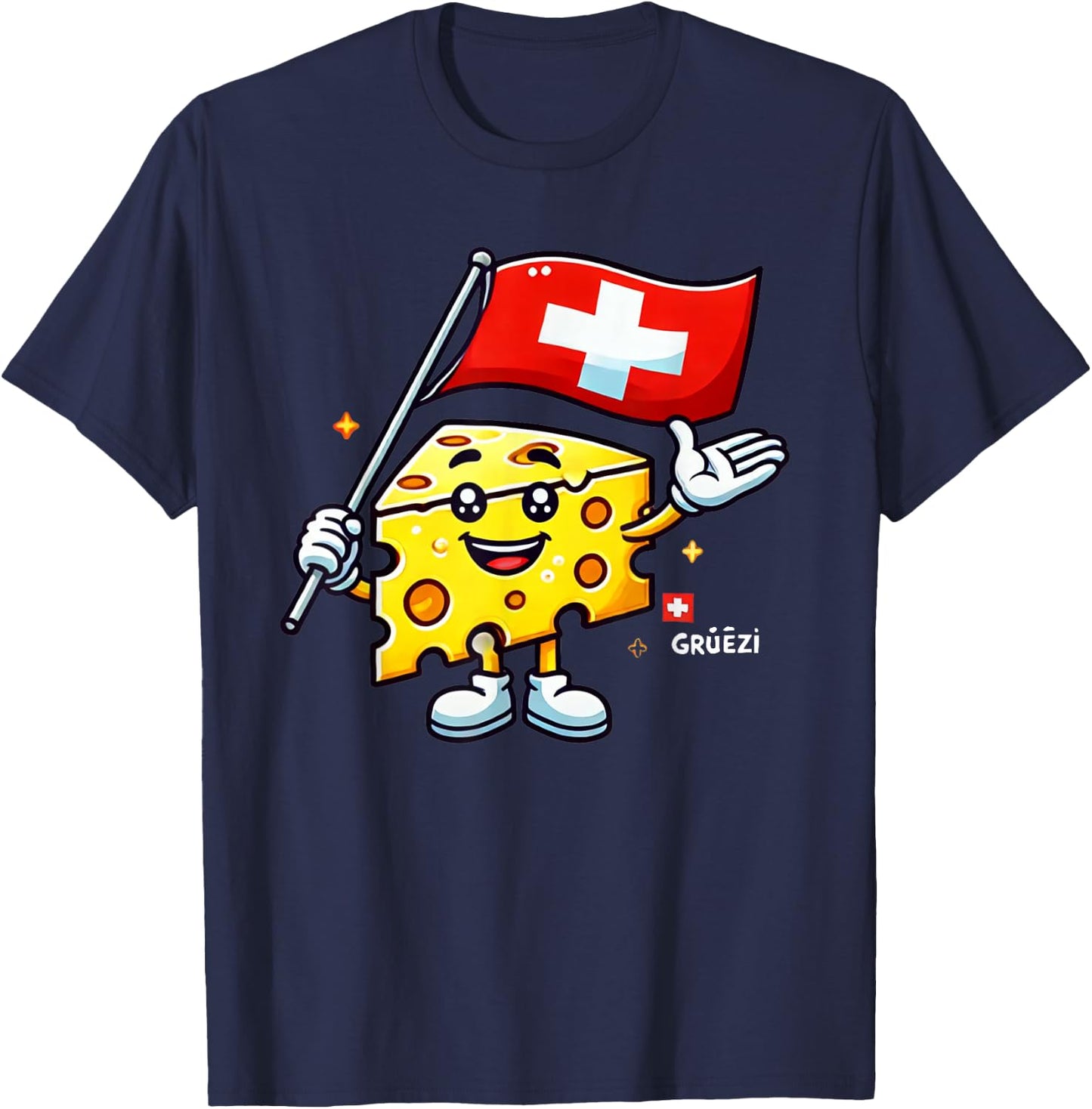 Grüezi - Funny Swiss Cheese Cartoon Switzerland National Day T-Shirt - T-Shirt | Navy