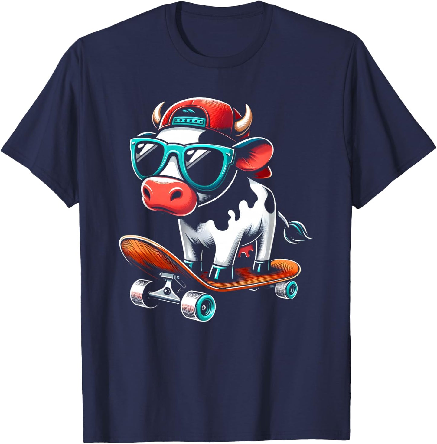 Kids Cow On A Skateboard Skater Boys T-Shirt - T-Shirt | Navy
