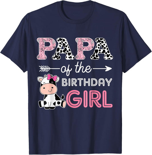 Papa of The Birthday Girl Farm Cow Papa Matching Family Bday T-Shirt - T-Shirt | Navy