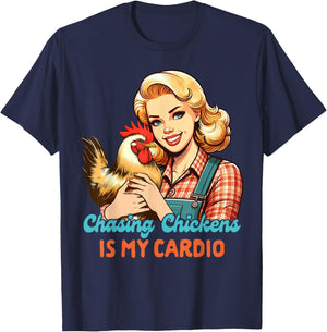 Chicken Mom Chicken Whisperer Chasing Chickens Is My Cardio T-Shirt - T-Shirt | Navy