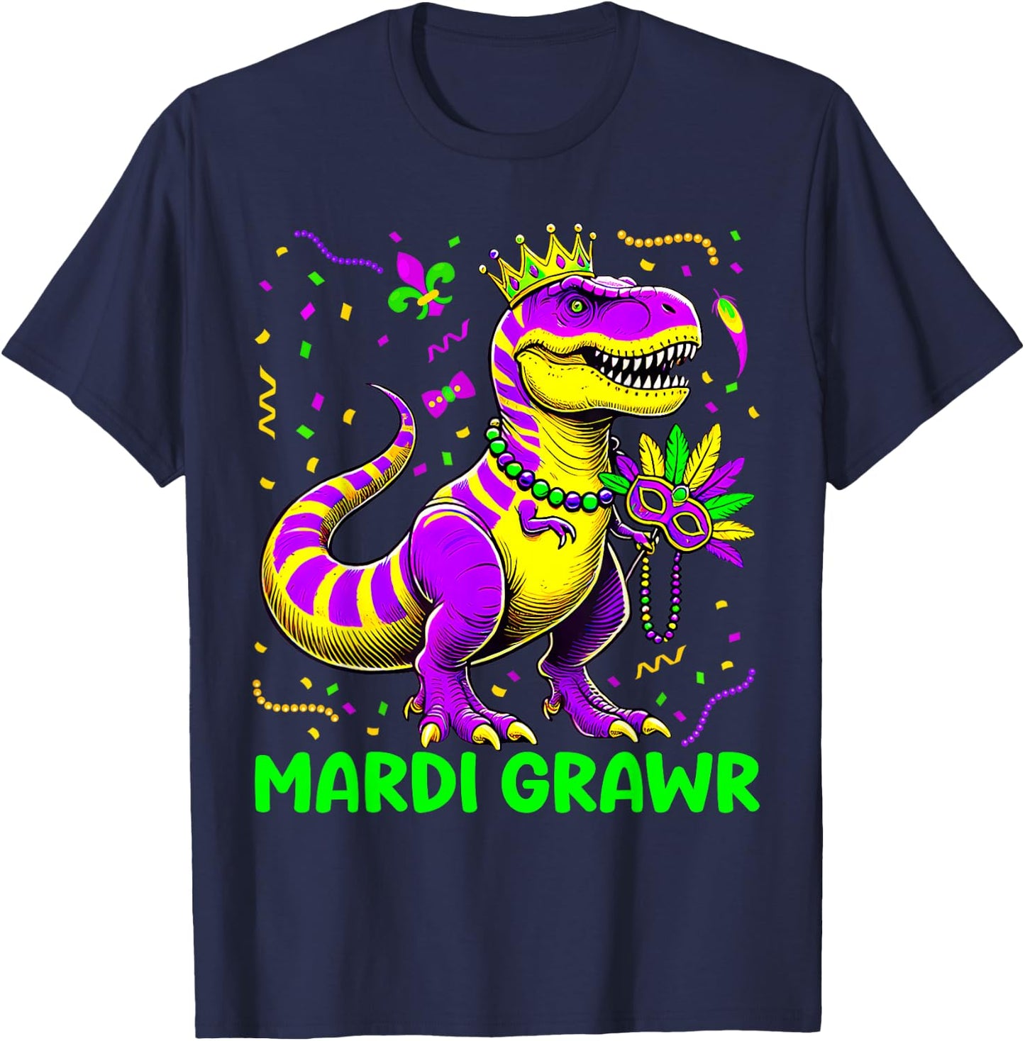 Mardi Grawr T-Rex Dino Toddler Kids Mardi Gras Boys T-Shirt - T-Shirt | Navy