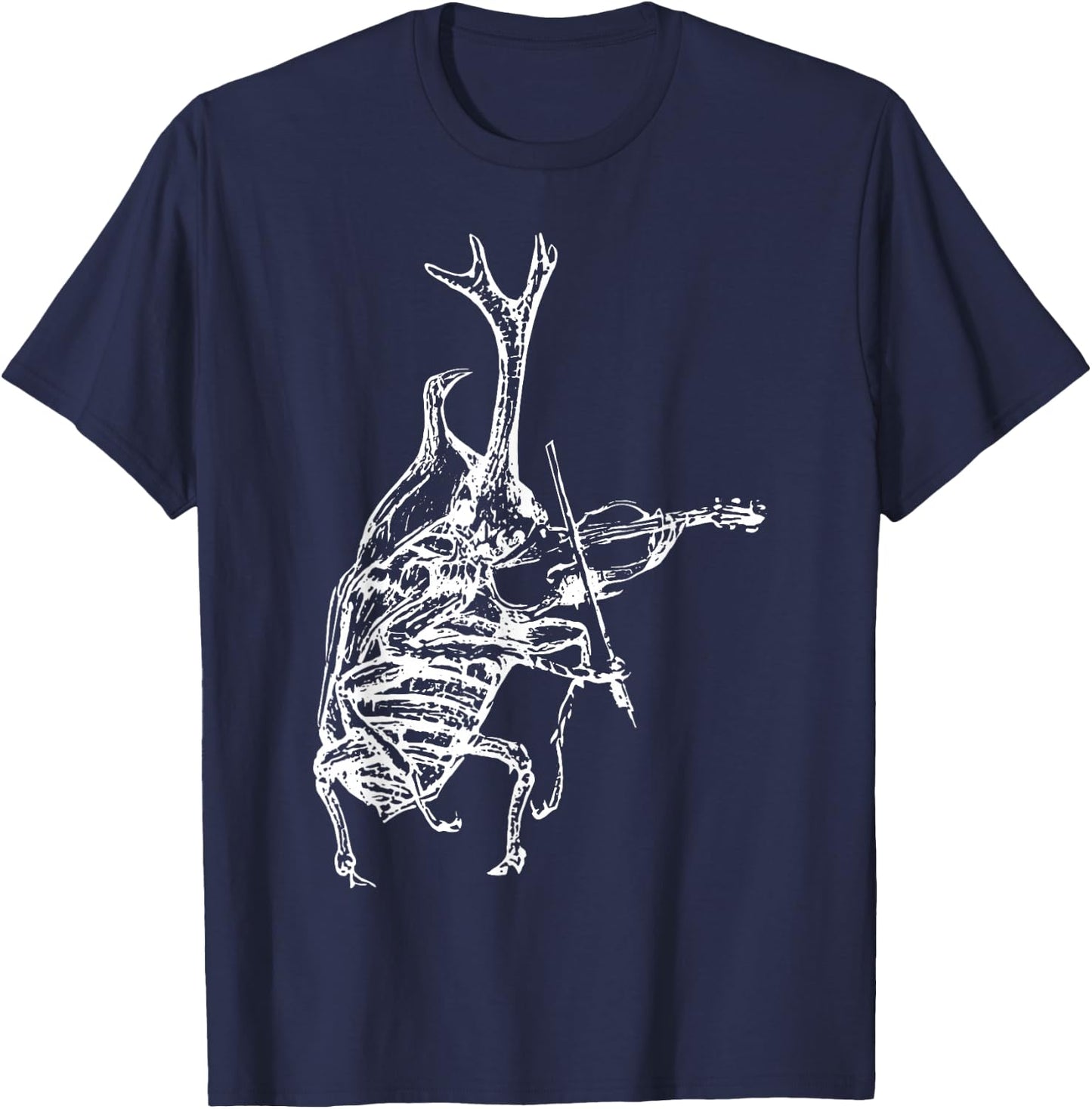 Retro 90s Rhino Beetle Playing Violin Violinist Musician T-Shirt - T-Shirt | Navy
