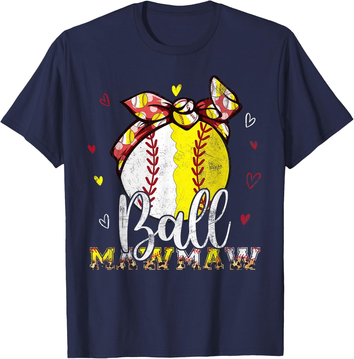 Softball Baseball Ball Mawmaw Bandana Leopard Mothers Day T-Shirt - T-Shirt | Navy