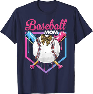 Baseball Drip Mom Cute Bow Baseball Women Mother's Day T-Shirt - T-Shirt | Navy