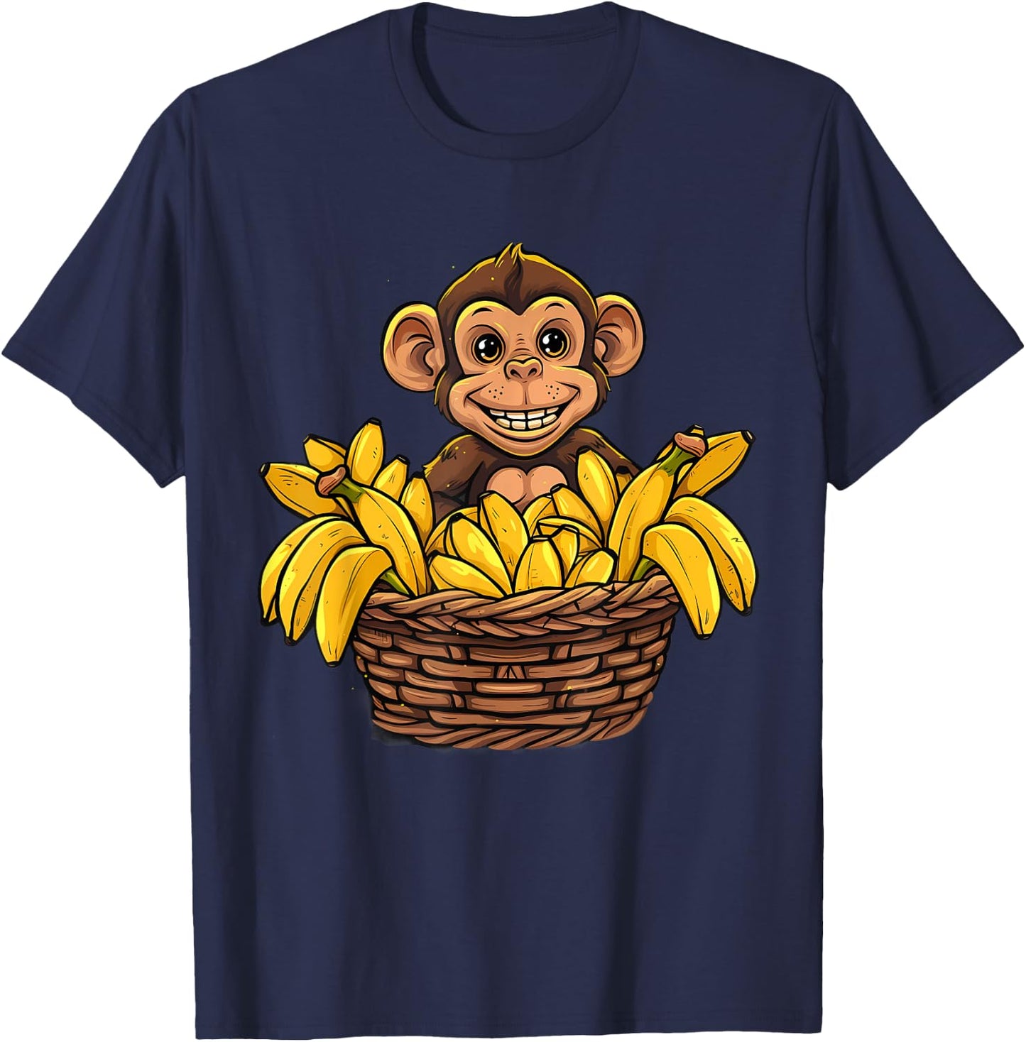 Banana Monkey Cute Monkey Artwork Bananas Fruit Nature T-Shirt - T-Shirt | Navy